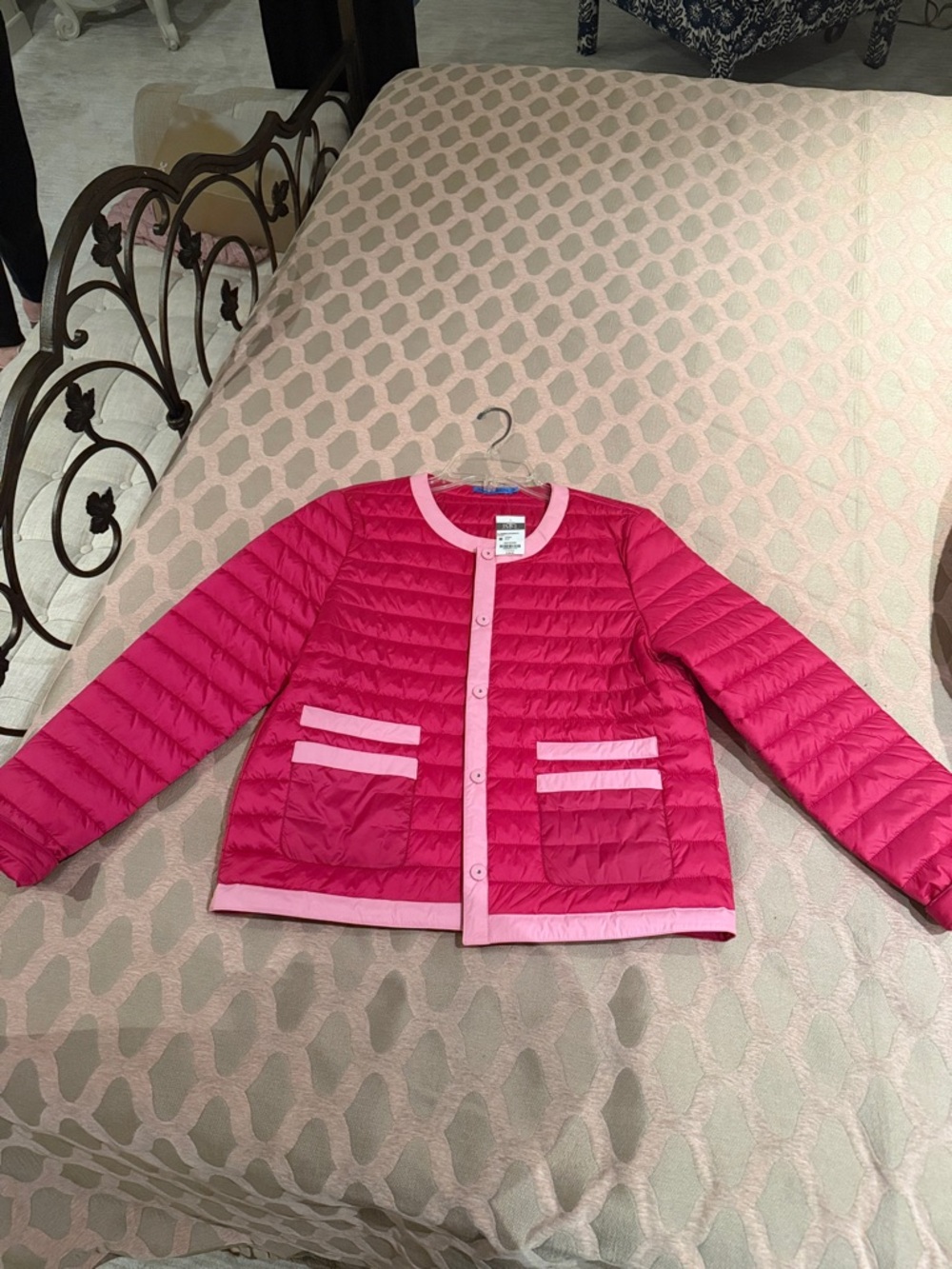 J. McLaughlin Hot Pink Quilted Puff Jacket with Light Pink Trim